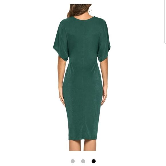 EMERALD Women's Short Sleeve V Neck Twist Front Split Midi Dress, green Size L - Picture 3 of 13